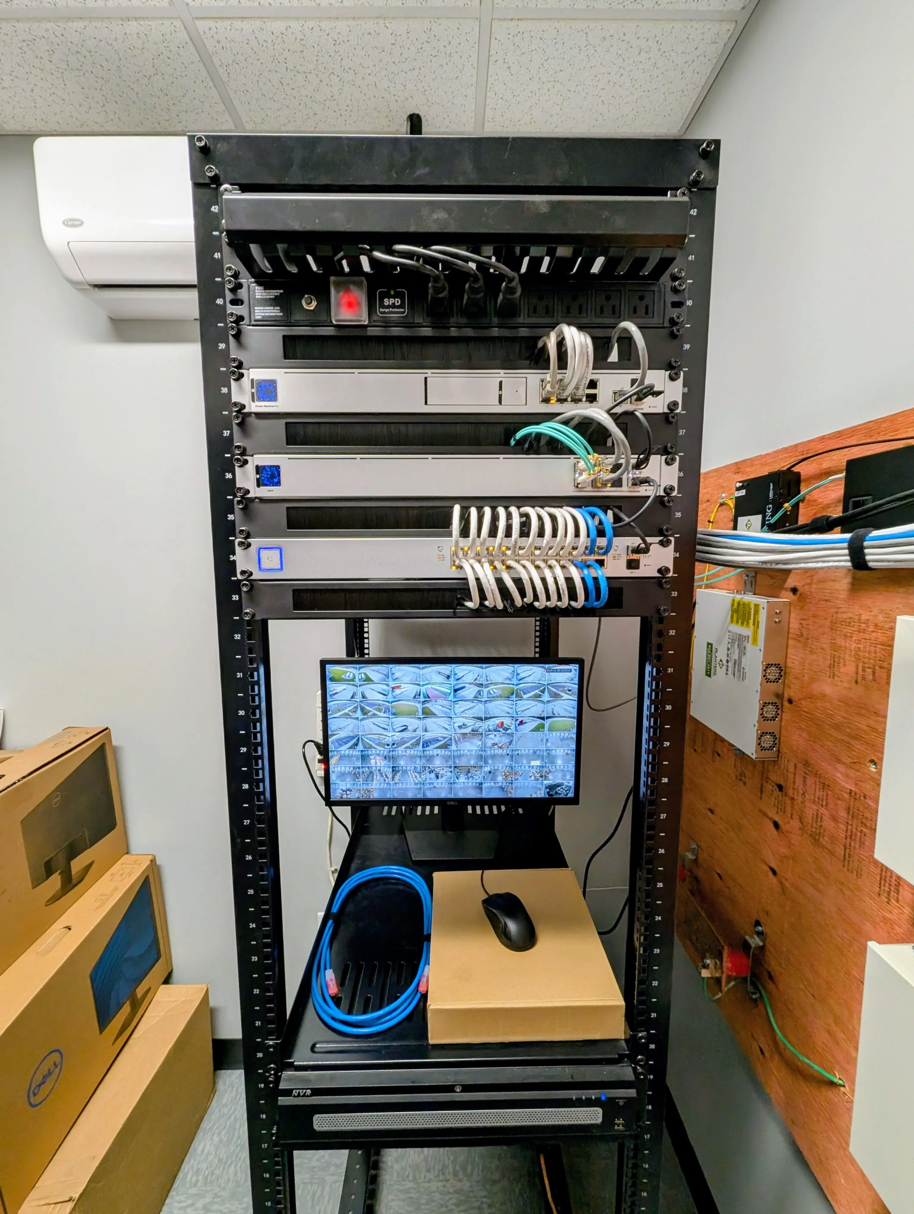 Enterprise NVR rack with IP cameras connected over the network